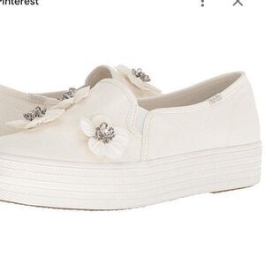 Kate Spade Keds x Bridal Triple Decker Sequin Flowers Platform Slip on sneakers
